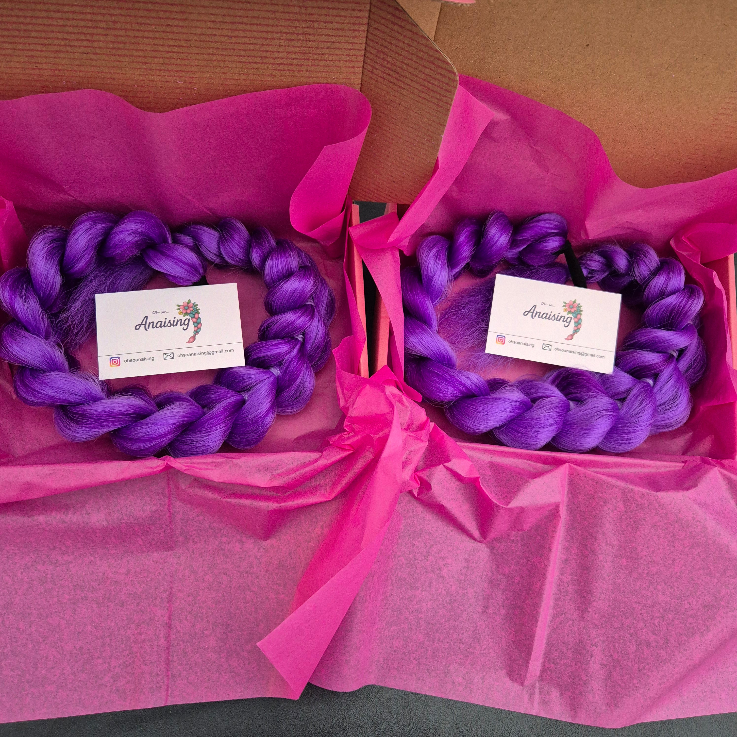 Rumi Inspired Dragon Braid Hair Piece | Purple Chunky Cosplay Extension | Handmade Bobble for Christmas & Fancy Dress - Small - 22 inches