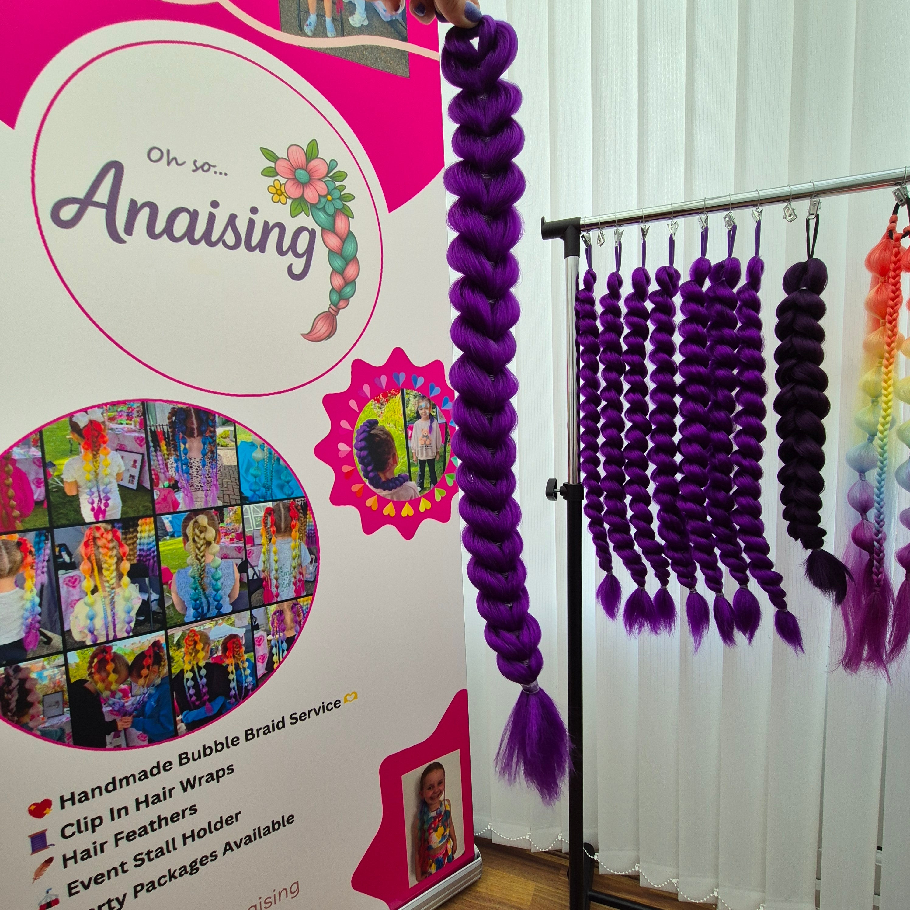 Rumi Inspired Dragon Braid Hair Piece | Purple Chunky Cosplay Extension | Handmade Bobble for Christmas & Fancy Dress - Small - 22 inches