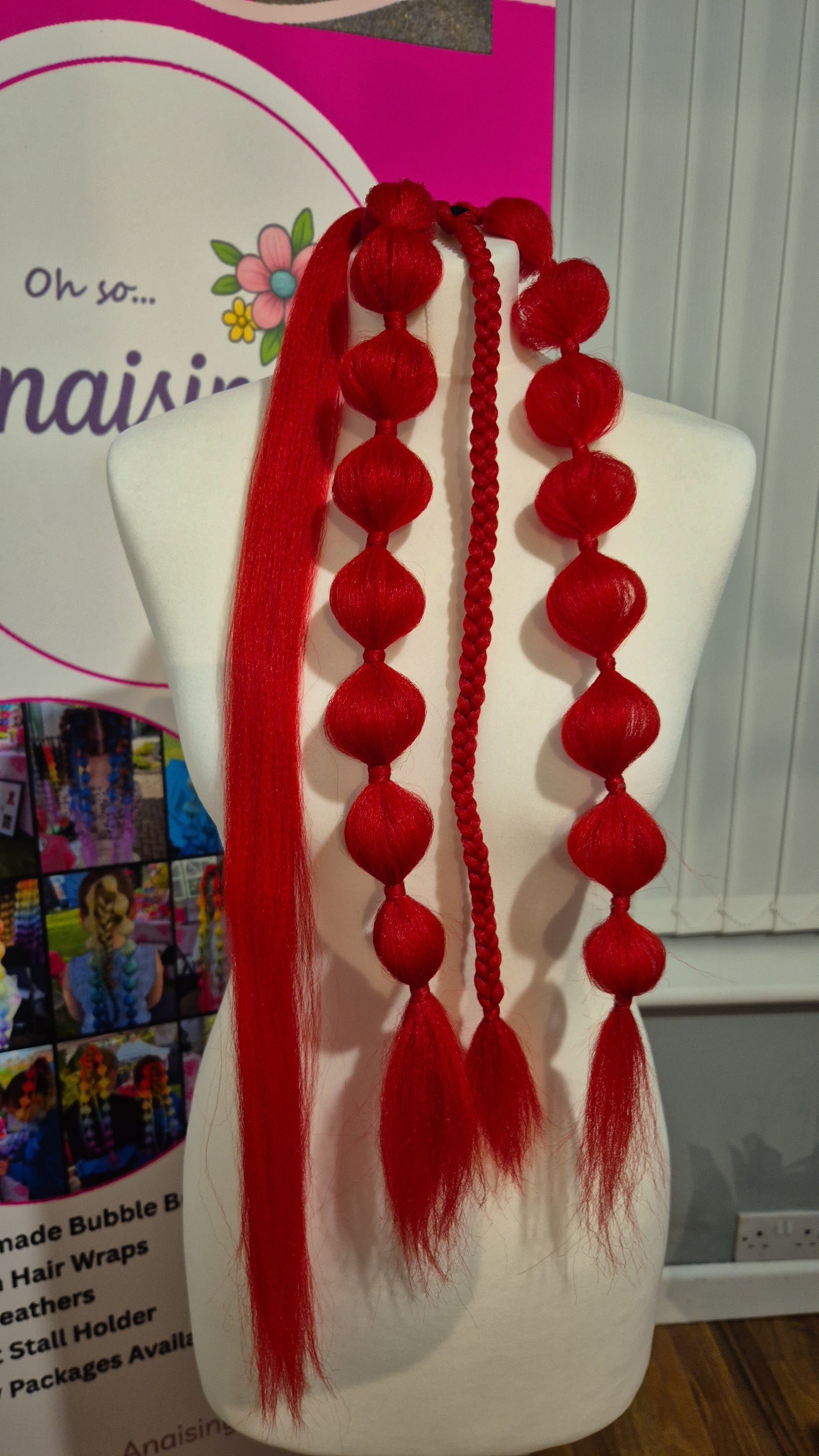 Handmade Red Light Up Bubble Braid, Valentine's Day Hair Accessory, LED Festival Rave Hair Piece, Ruby Red Sculptural Braid, Cupid Cosplay Extension