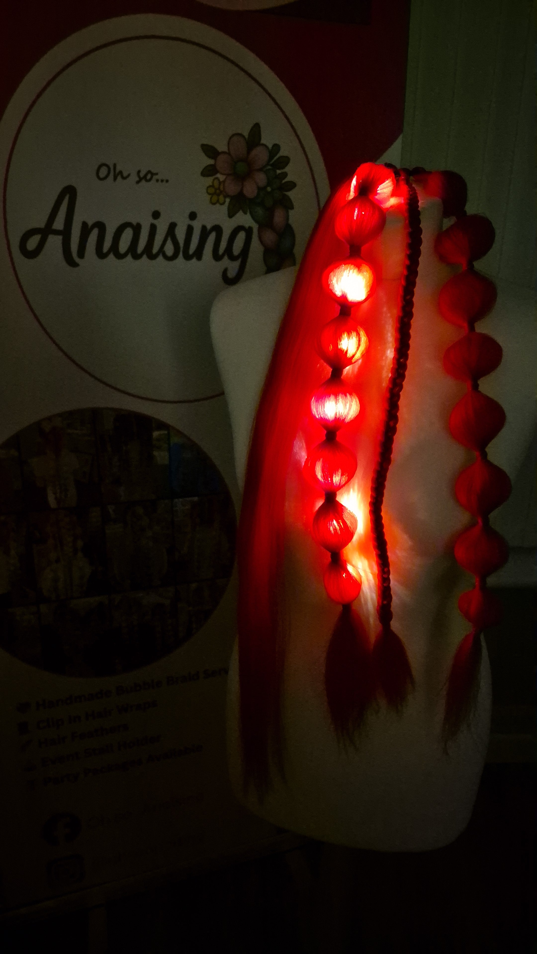 Handmade Red Light Up Bubble Braid, Valentine's Day Hair Accessory, LED Festival Rave Hair Piece, Ruby Red Sculptural Braid, Cupid Cosplay Extension